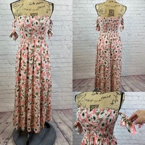 Pink Lily Multi Tier Floral Strapless Dress